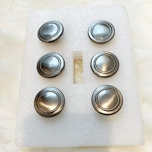 Set of 6 NWOT Brushed Nickel Round Cabinet Drawer Pulls & matching hardware